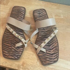 Stylish Nude Sandals with gold Studded Straps